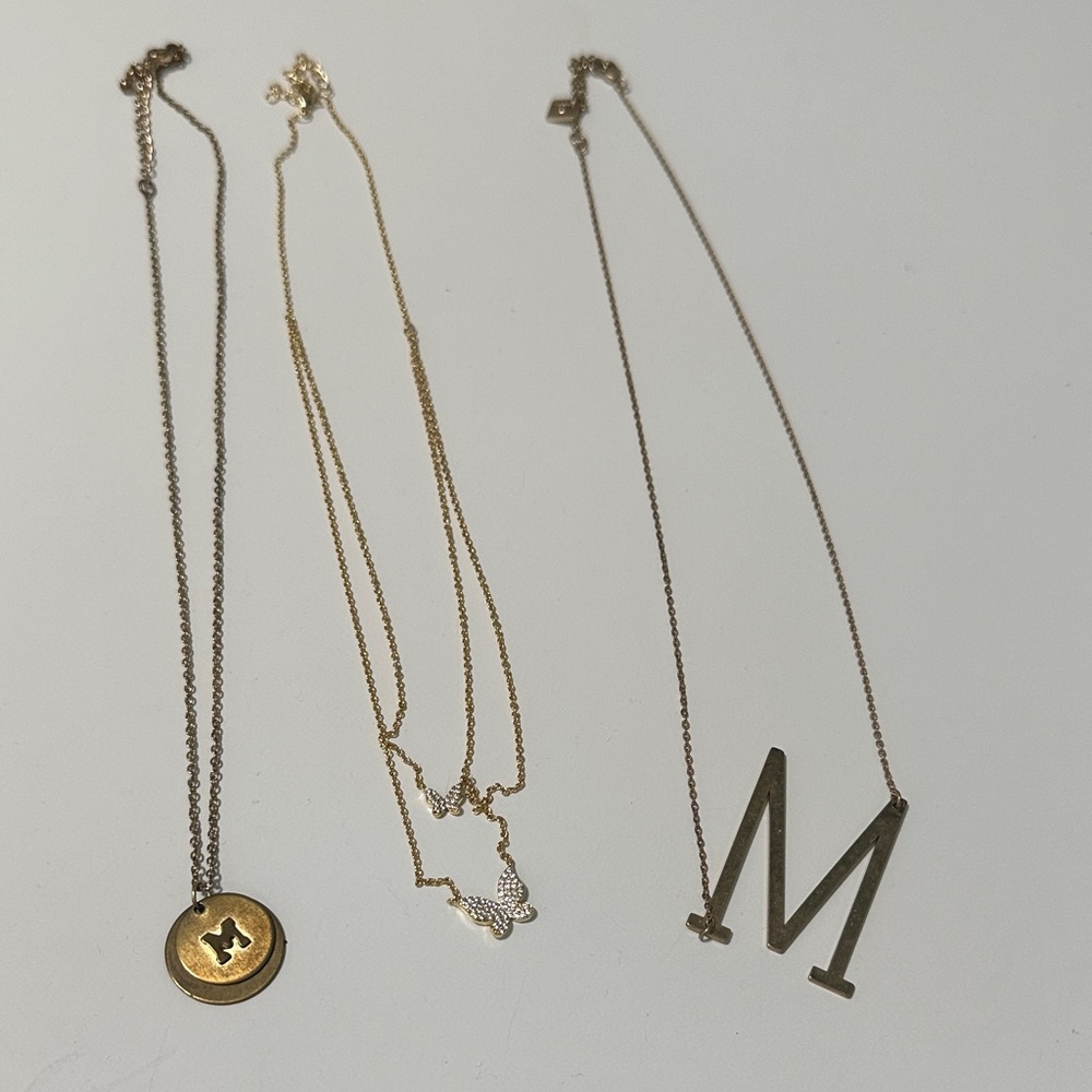 🌴 Bundle of 3 “M” & Butterfly Necklaces